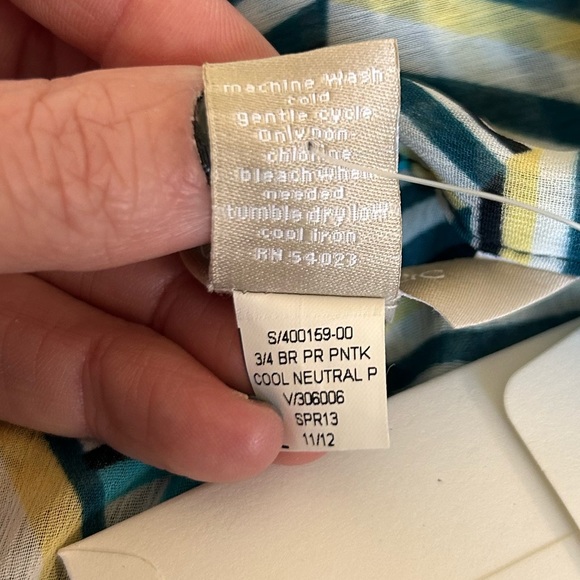 NWT Banana Republic sheer Blue Green 3/4 Sleeve blouse front Bow Lightweight M - Picture 11 of 13